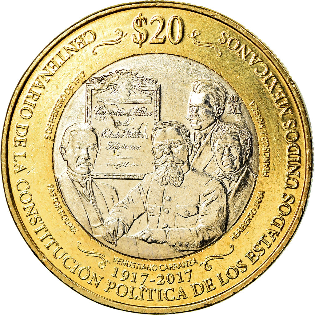 Coin, Mexico, 20 Pesos, 2017, Mexico City, Centenaire de la Constitution