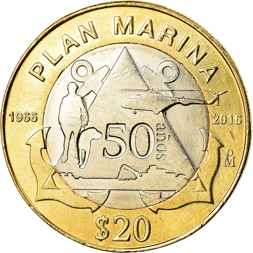 Coin, Mexico, 20 Pesos, 2016, Mexico City, Marine, MS(63), Bi-Metallic