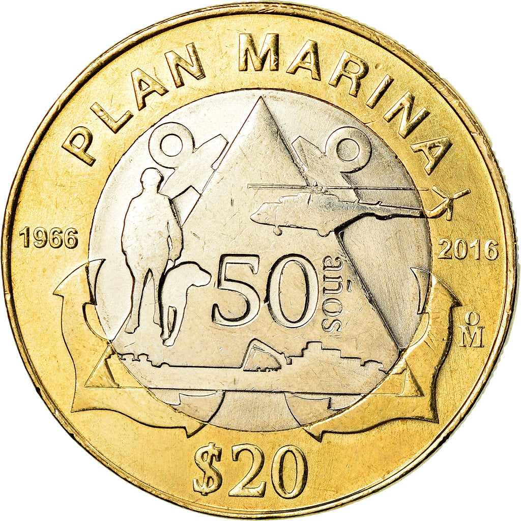 Moneda, México, 20 Pesos, 2016, Mexico City, Marine, SC, Bimetálico