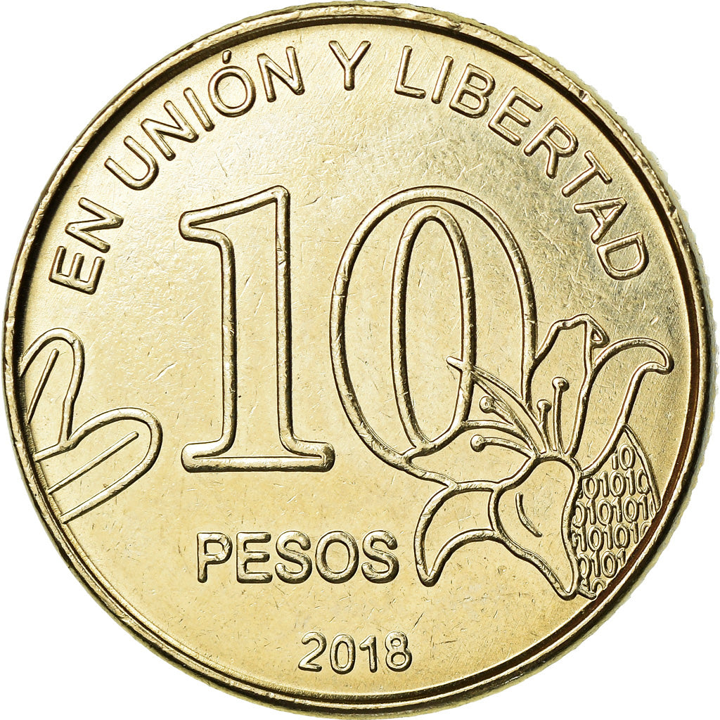 Coin, Argentina, 10 Pesos, 2018, MS(63), Maillechort
