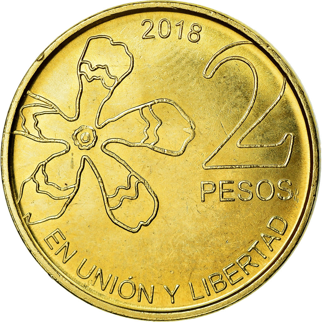 Coin, Argentina, 2 Pesos, 2018, MS(63), Brass Clad Steel