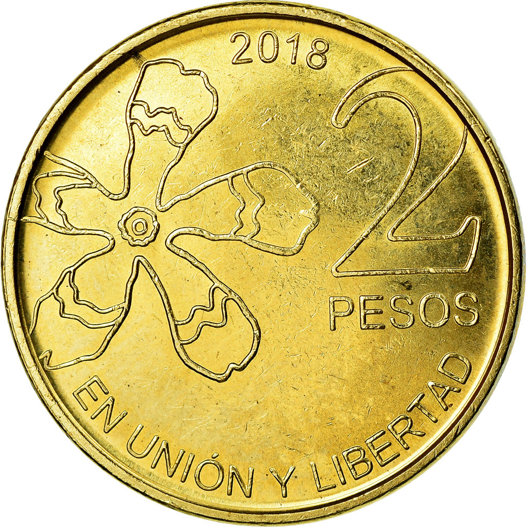 Coin, Argentina, 2 Pesos, 2018, MS(63), Brass Clad Steel