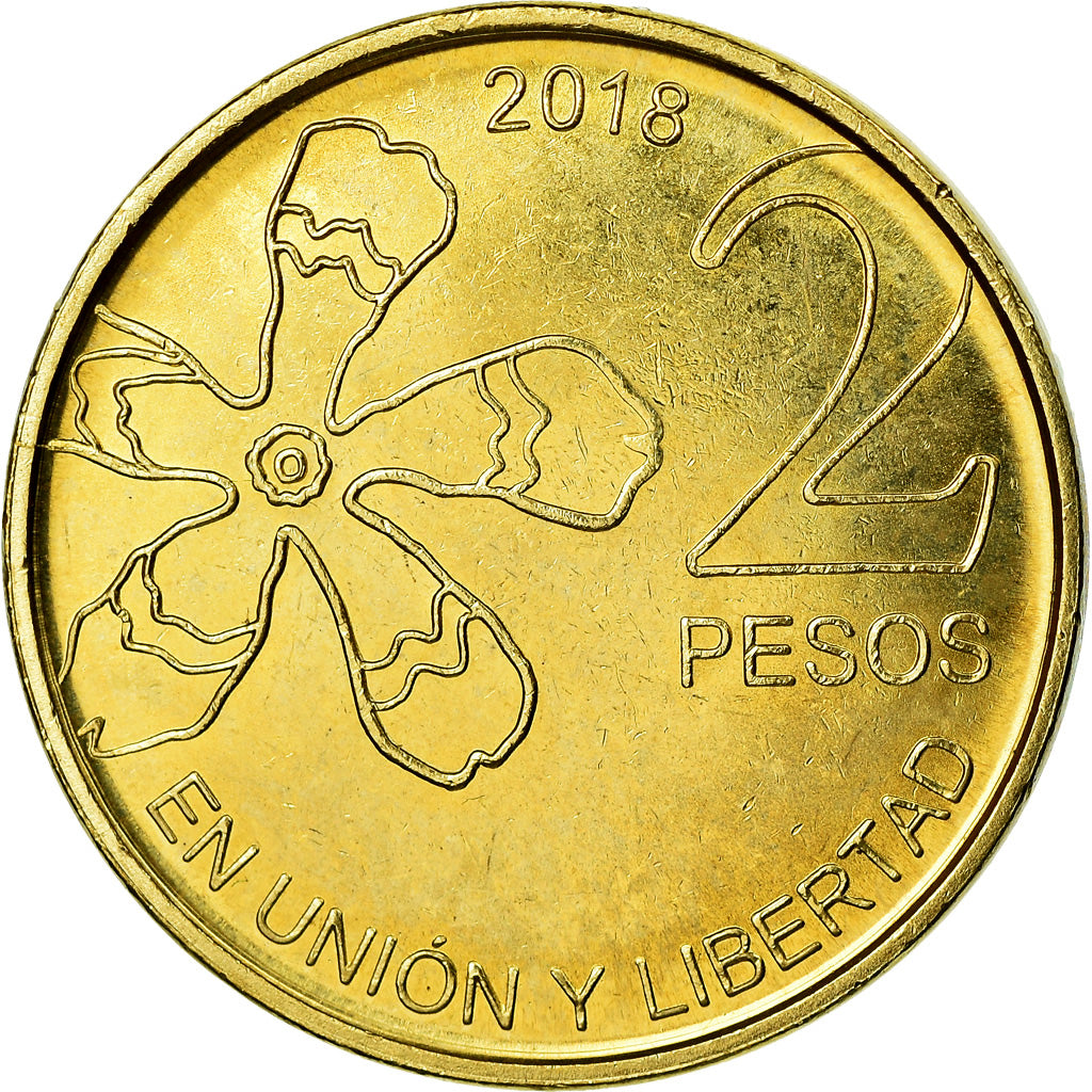 Coin, Argentina, 2 Pesos, 2018, MS(63), Brass Clad Steel