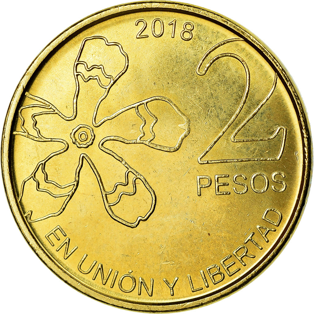 Coin, Argentina, 2 Pesos, 2018, MS(63), Brass Clad Steel