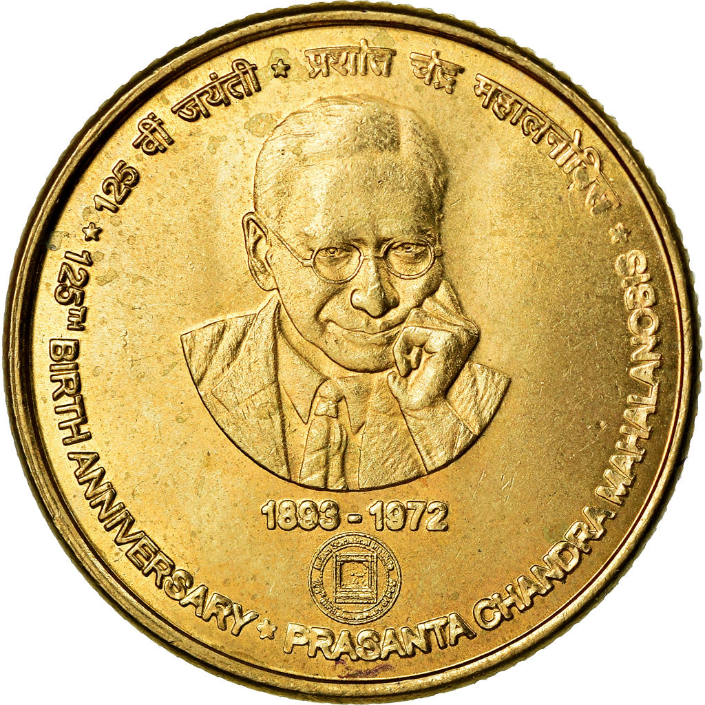 Moeda, Índia, 5 Rupees, 2018, Prassanta Chandra Mahalonobis, MS(63)