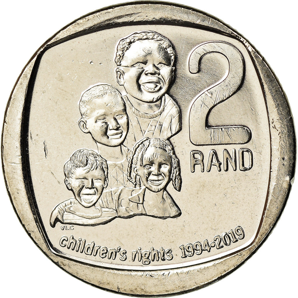 Coin, South Africa, 2 Rand, 2019, Droits de l'enfant, MS(63), Copper plated