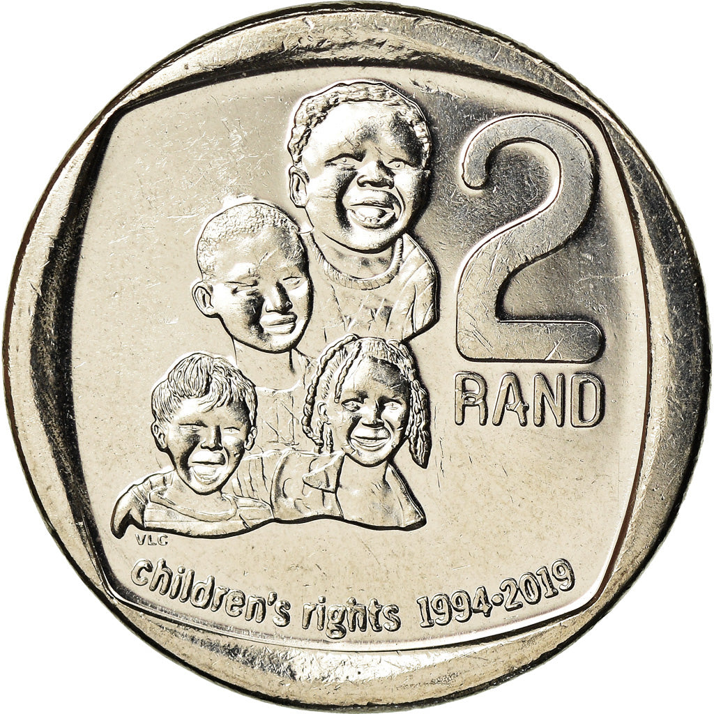 Coin, South Africa, 2 Rand, 2019, Droits de l'enfant, MS(63), Copper plated