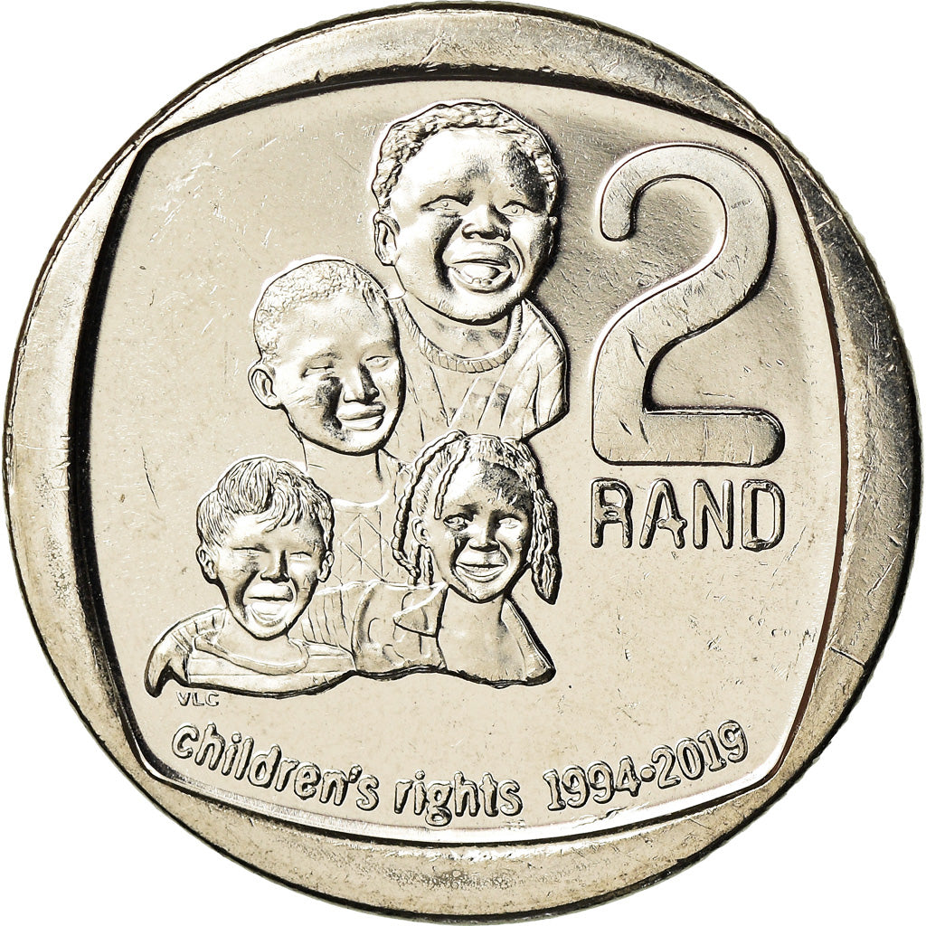 Coin, South Africa, 2 Rand, 2019, Droits de l'enfant, MS(63), Copper plated