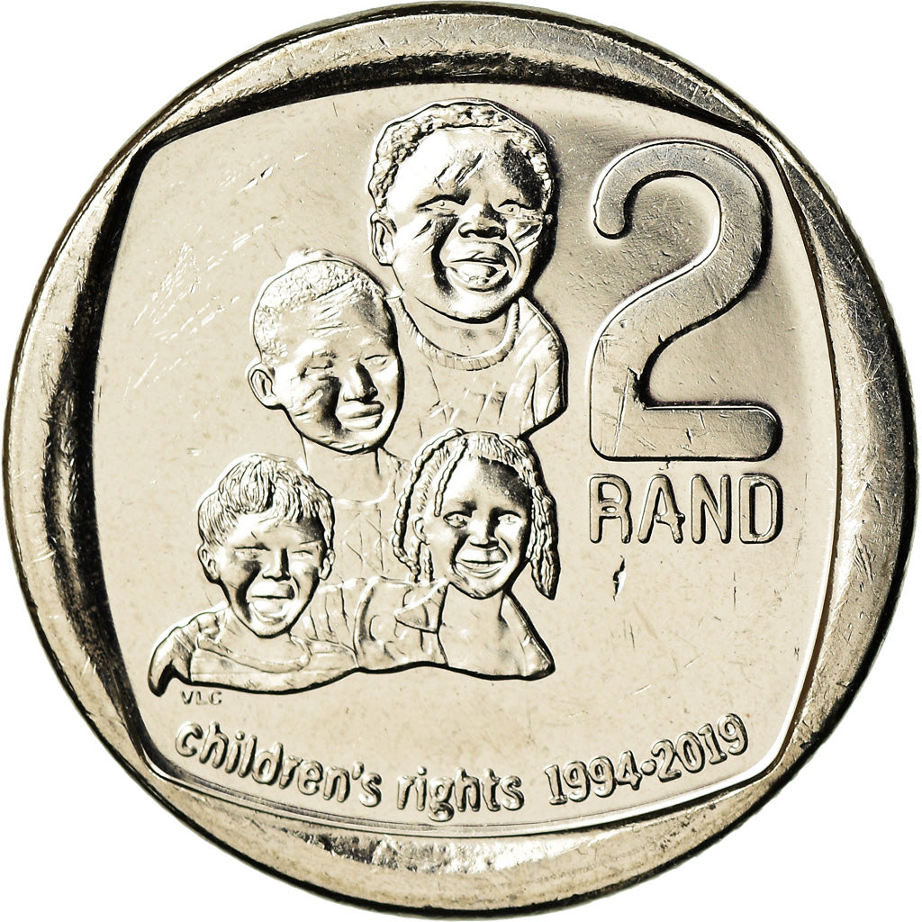 Moneta, Sudafrica, 2 Rand, 2019, Droits de l'enfant, SPL, Copper plated nickel