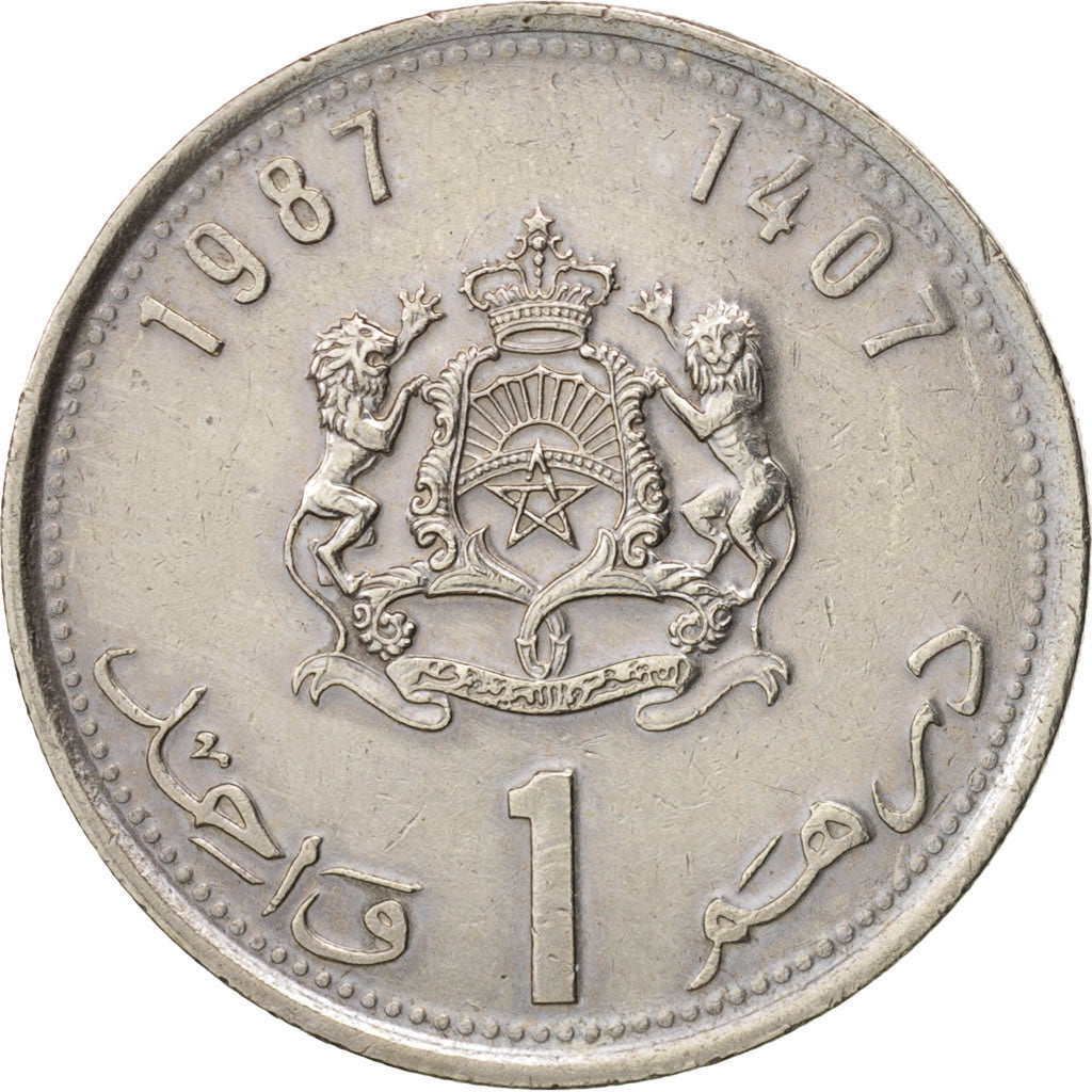 Coin, Morocco, al-Hassan II, Dirham, 1987, AU(50-53), Copper-nickel, KM:88