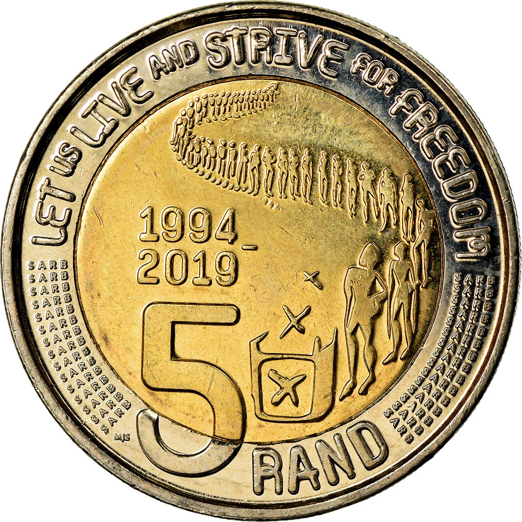 Moneda, Sudáfrica, 5 Rand, 2019, 25 ans de démocratie constitutionnelle, SC