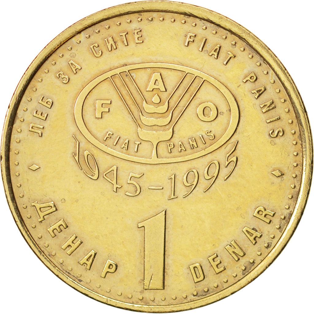 Macedonia, Denar, 1995, AU(50-53), Brass, KM:5