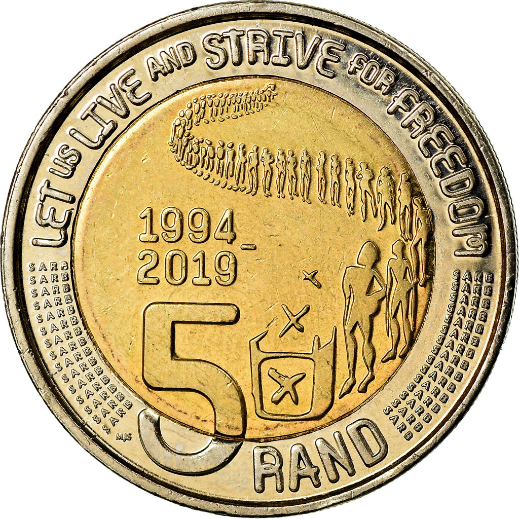 Monnaie, Afrique du Sud, 5 Rand, 2019, 25 ans de démocratie constitutionnelle