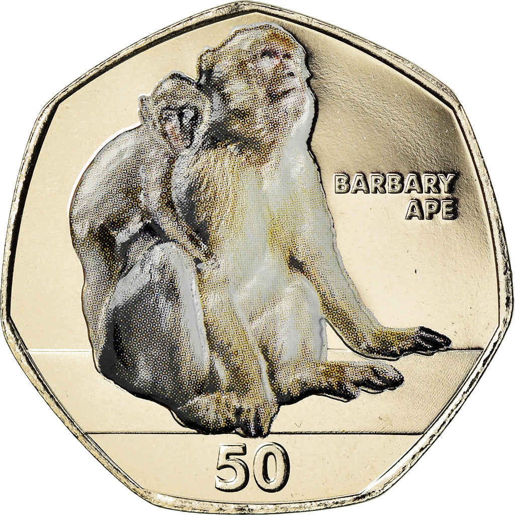 Coin, Gibraltar, 50 Pence, 2018, Macaque de Barbarie, MS(65-70), Cupro-nickel
