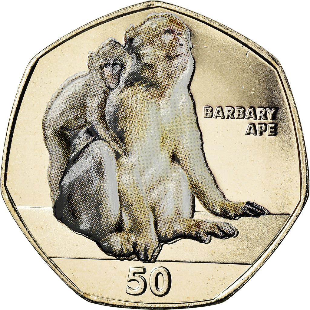 Coin, Gibraltar, 50 Pence, 2018, Macaque de Barbarie, MS(65-70), Cupro-nickel