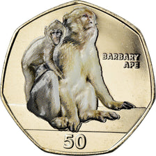 Coin, Gibraltar, 50 Pence, 2018, Macaque de Barbarie, MS(65-70), Cupro-nickel