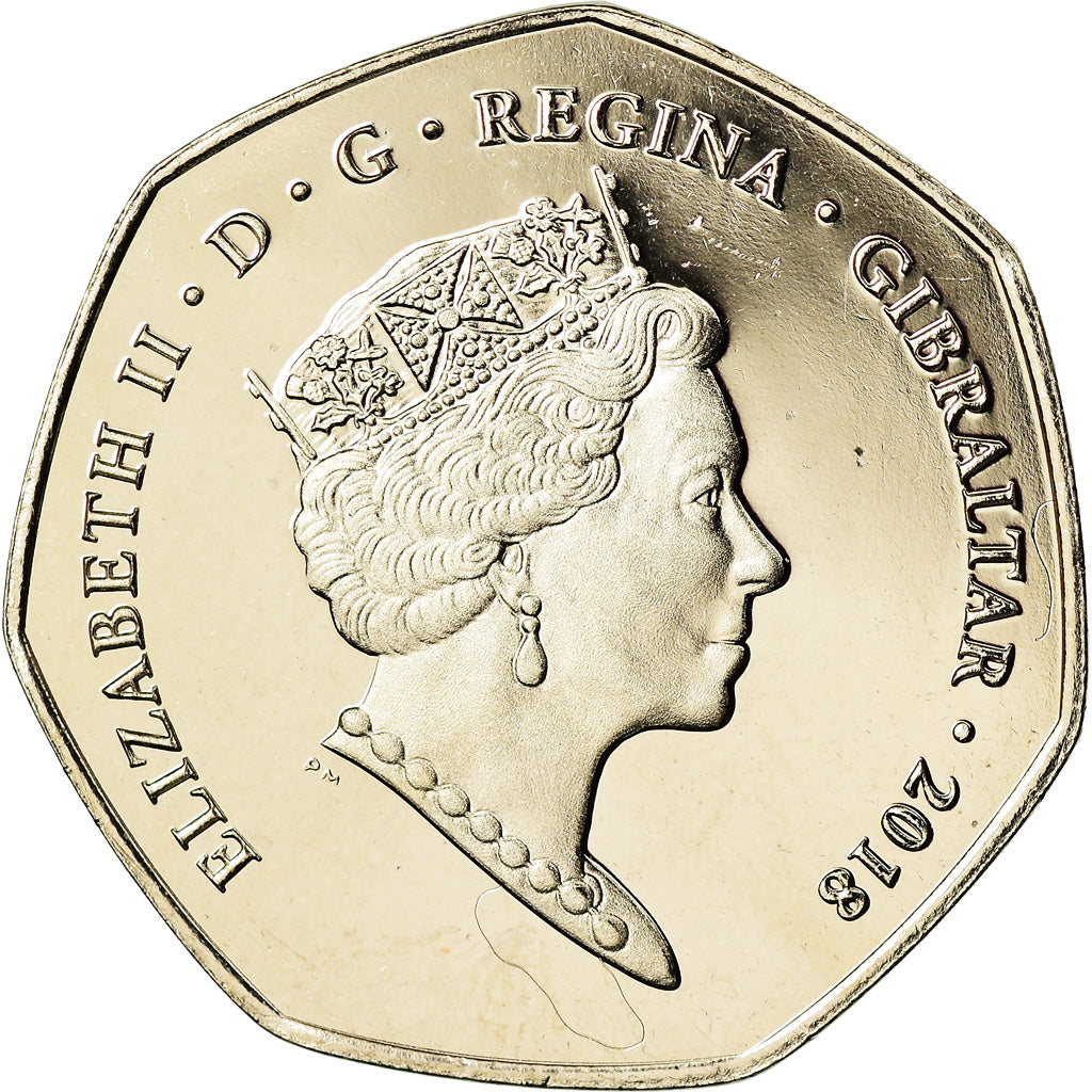 Coin, Gibraltar, 50 Pence, 2018, Macaque de Barbarie, MS(65-70), Cupro-nickel