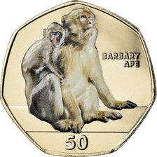 Coin, Gibraltar, 50 Pence, 2018, Macaque de Barbarie, MS(65-70), Cupro-nickel