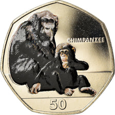Moneda, Gibraltar, 50 Pence, 2018, Chimpanzé, FDC, Cuproníquel