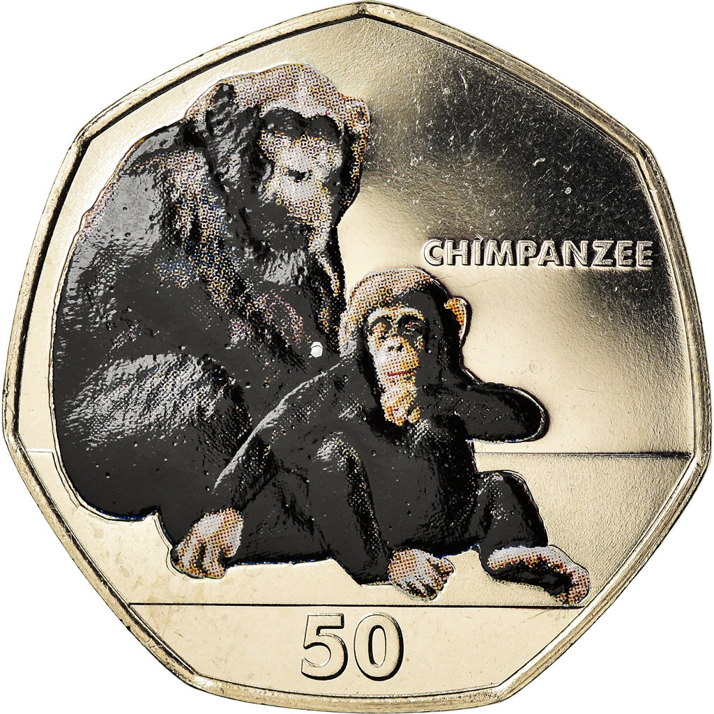 Coin, Gibraltar, 50 Pence, 2018, Chimpanzé, MS(65-70), Cupro-nickel