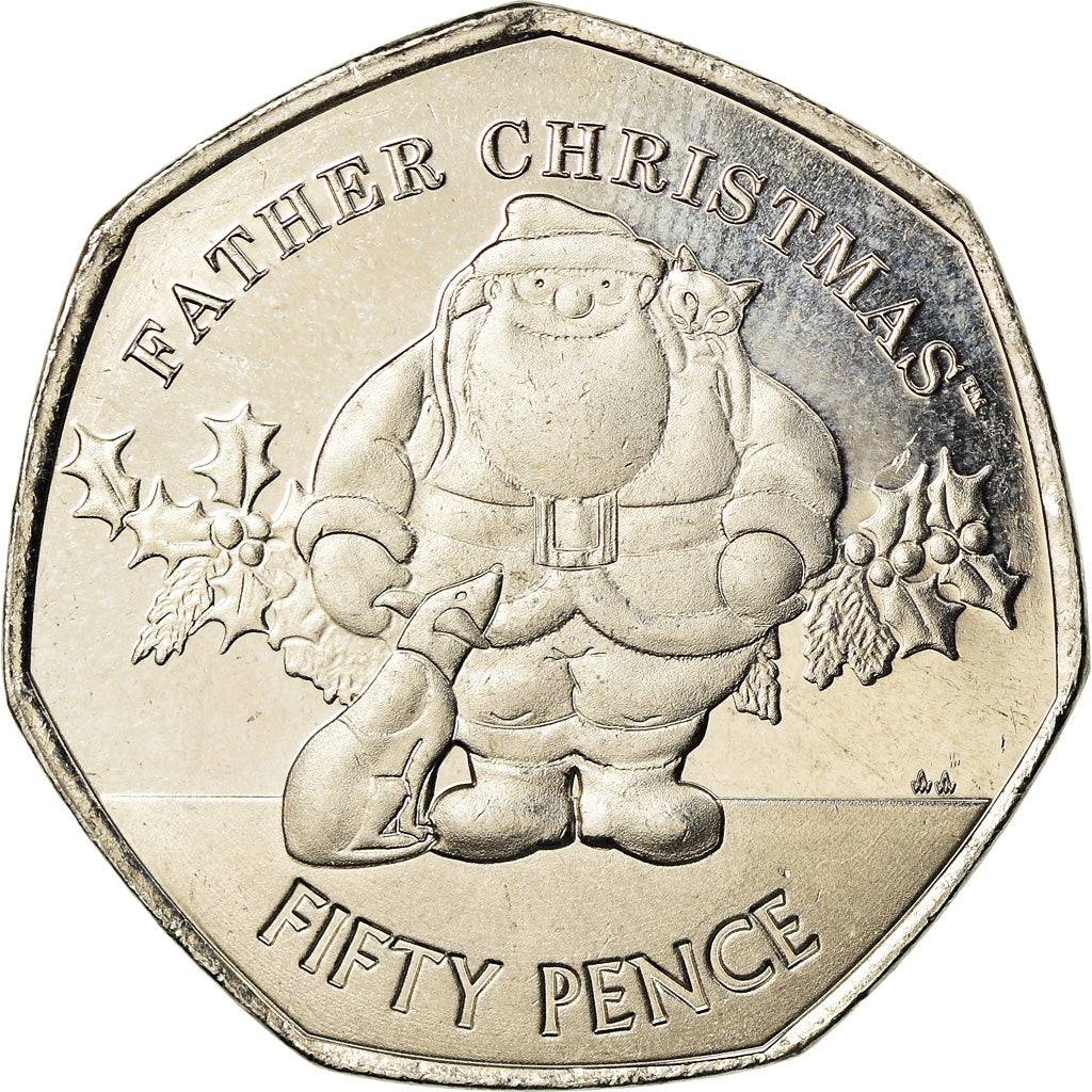 Moneta, Gibraltar, 50 Pence, 2019, Père Noël, MS(63), Miedzionikiel