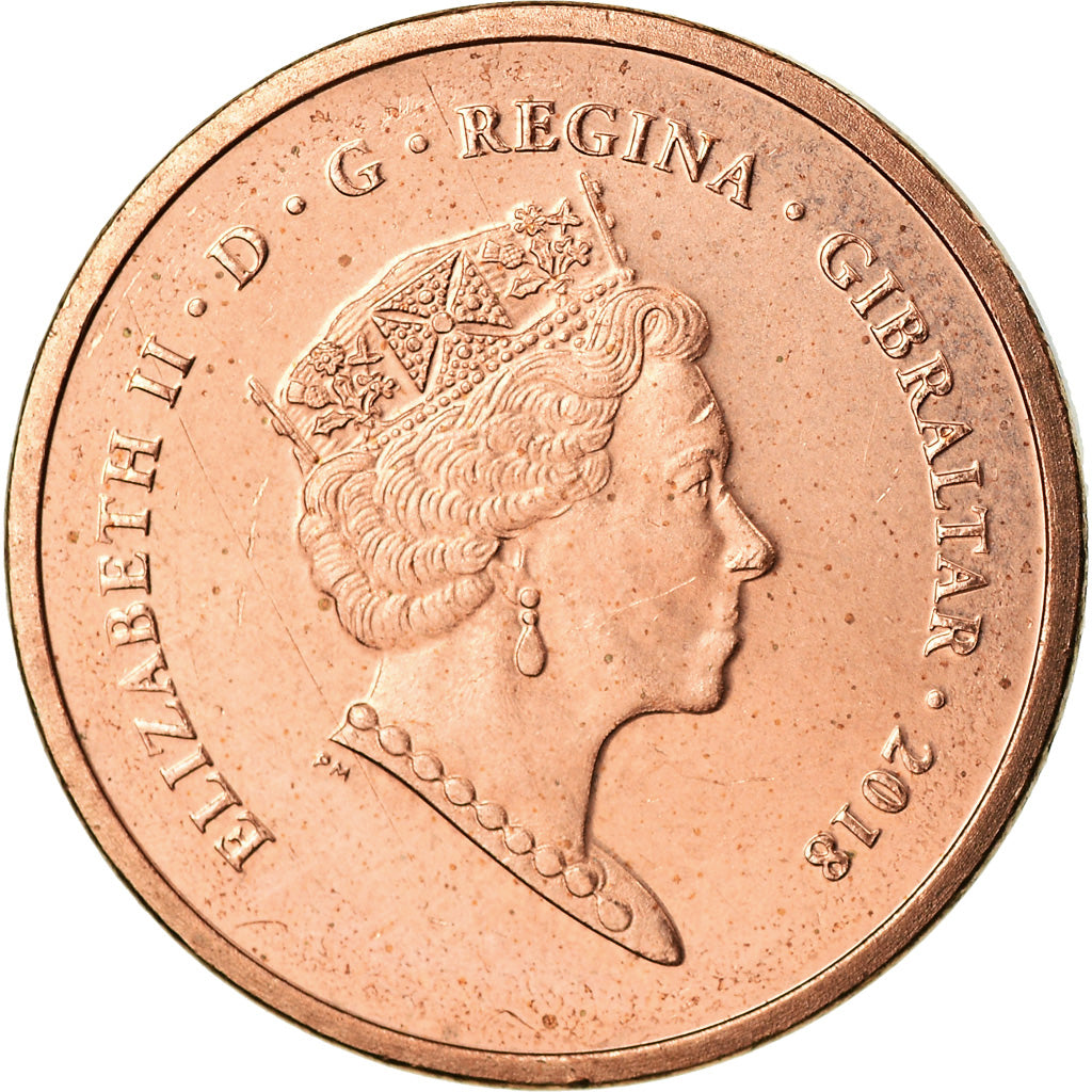 Coin, Gibraltar, Penny, 2018, MS(65-70), Bronze Plated Steel