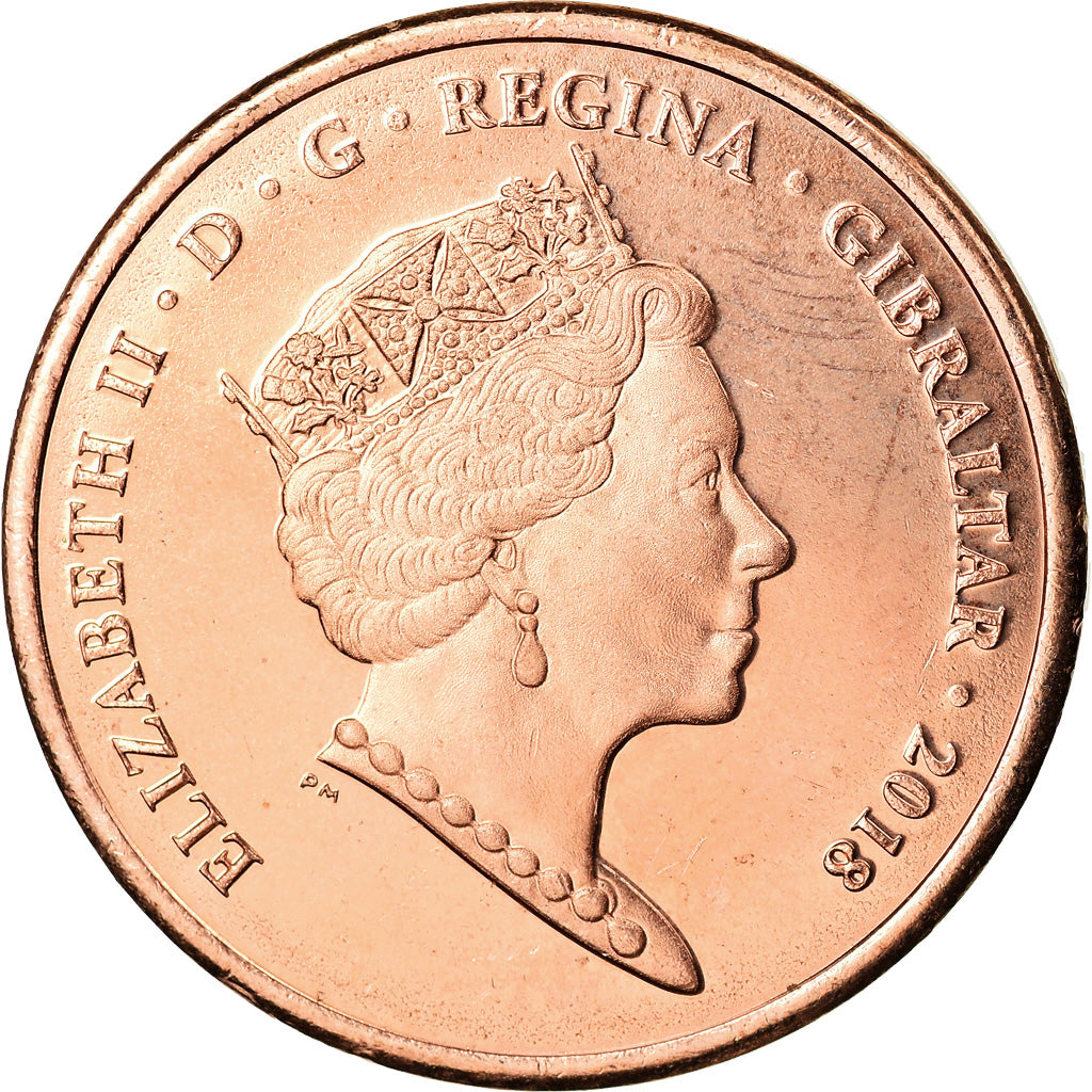 Coin, Gibraltar, 2 Pence, 2018, MS(65-70), Copper Plated Steel