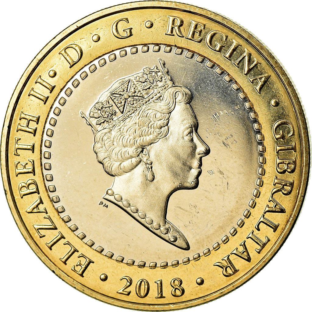 Coin, Gibraltar, 2 Pounds, 2018, MS(65-70), Bi-Metallic