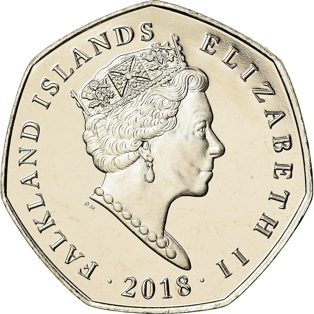 Moneta, Isole Falkland, 50 Pence, 2018, Manchot de Magellan, FDC, Rame-nichel