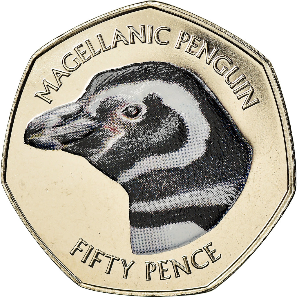 Moneta, Isole Falkland, 50 Pence, 2018, Manchot de Magellan, FDC, Rame-nichel