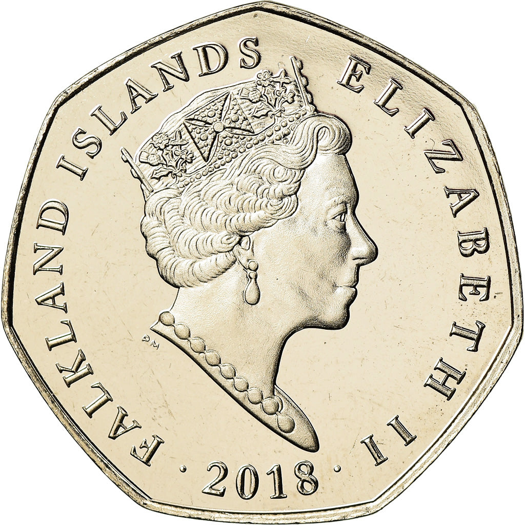 Moneta, Isole Falkland, 50 Pence, 2018, Manchot de Magellan, FDC, Rame-nichel