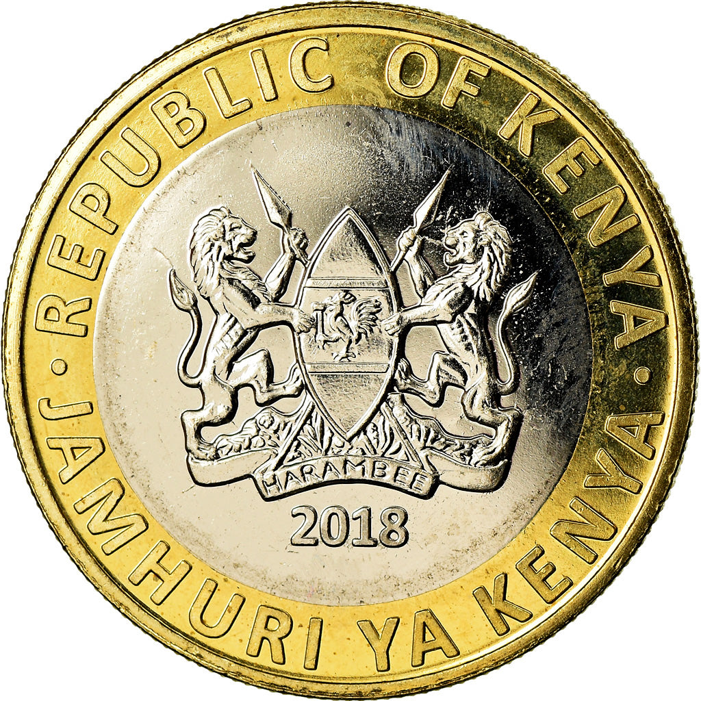 Coin, Kenya, 10 Shillings, 2018, Lion, MS(63), Bi-Metallic