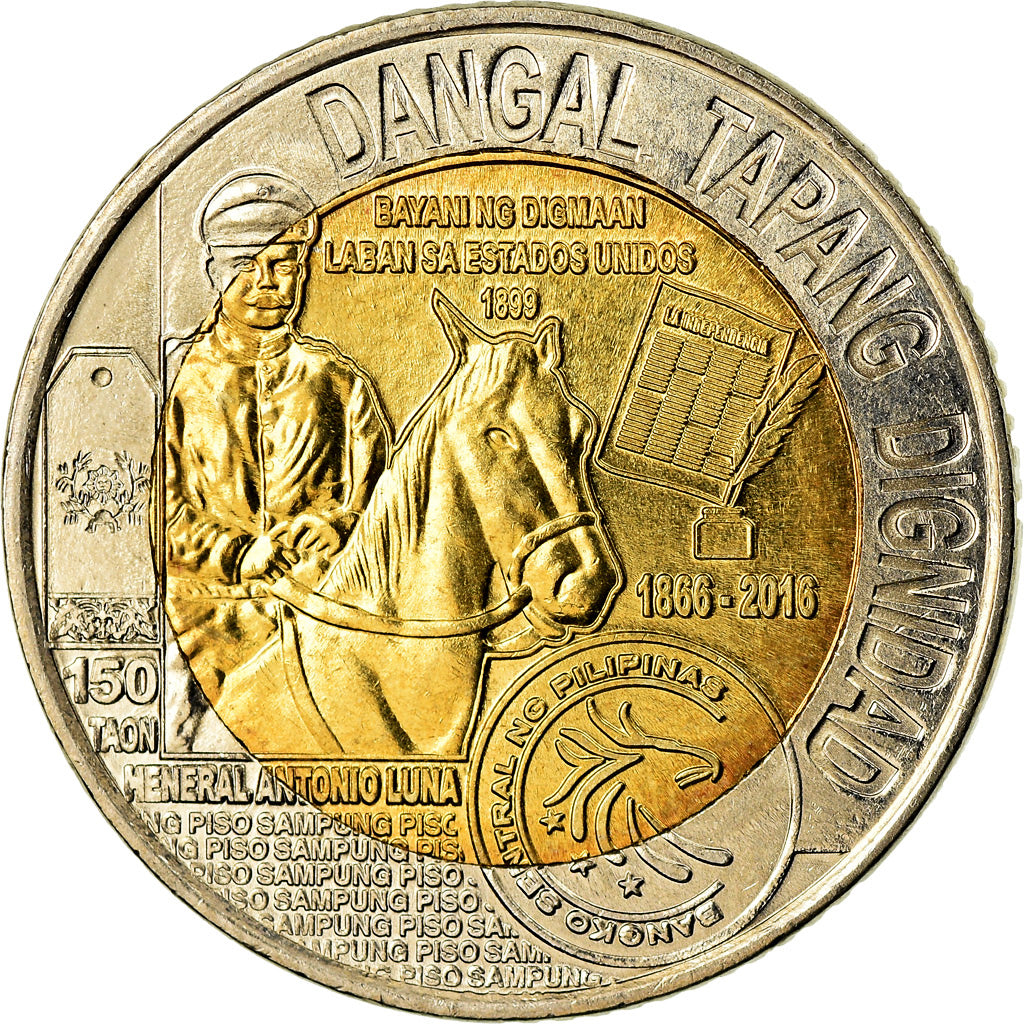 Coin, Philippines, 10 Piso, 2016, Antonio Luna, MS(63), Bi-Metallic