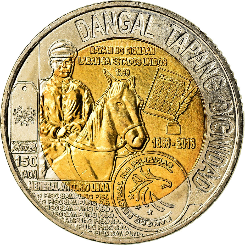 Coin, Philippines, 10 Piso, 2016, Antonio Luna, MS(63), Bi-Metallic