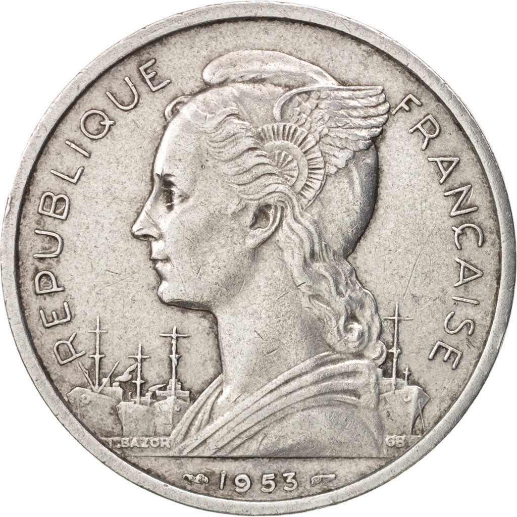 Madagascar, 5 Francs, 1953, Paris, AU(50-53), Aluminum, KM:5