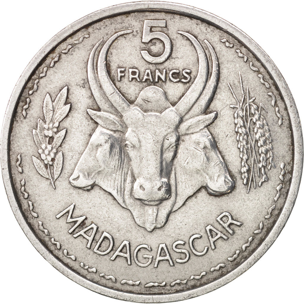 Madagascar, 5 Francs, 1953, Paris, AU(50-53), Aluminum, KM:5