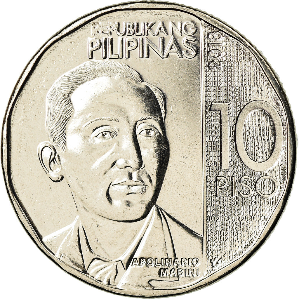 Coin, Philippines, 10 Piso, 2018, Apolinario Mabini, MS(63), Nickel plated steel