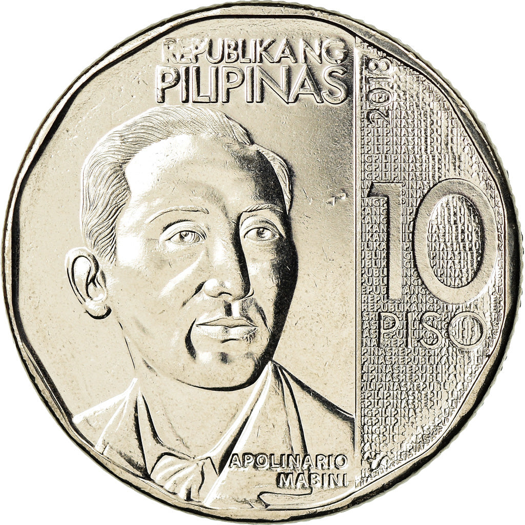 Coin, Philippines, 10 Piso, 2018, Apolinario Mabini, MS(63), Nickel plated steel