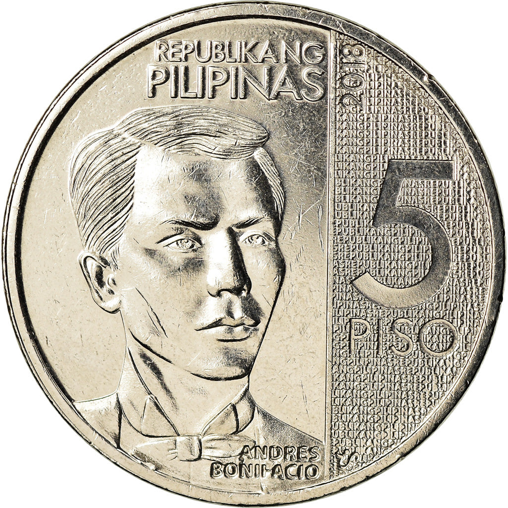Coin, Philippines, 5 Piso, 2018, Andres Bonifacio, MS(63), Nickel plated steel