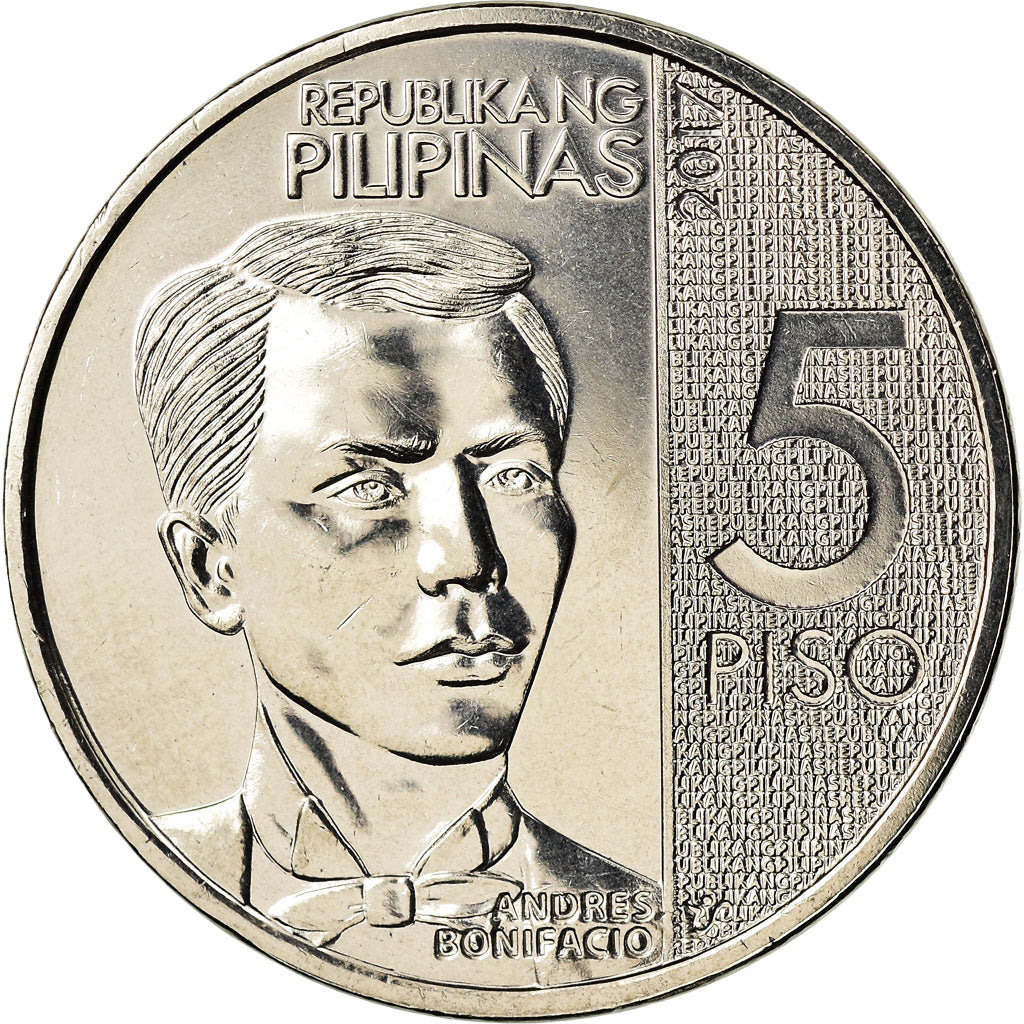 Coin, Philippines, 5 Piso, 2018, Andres Bonifacio, MS(63), Nickel plated steel