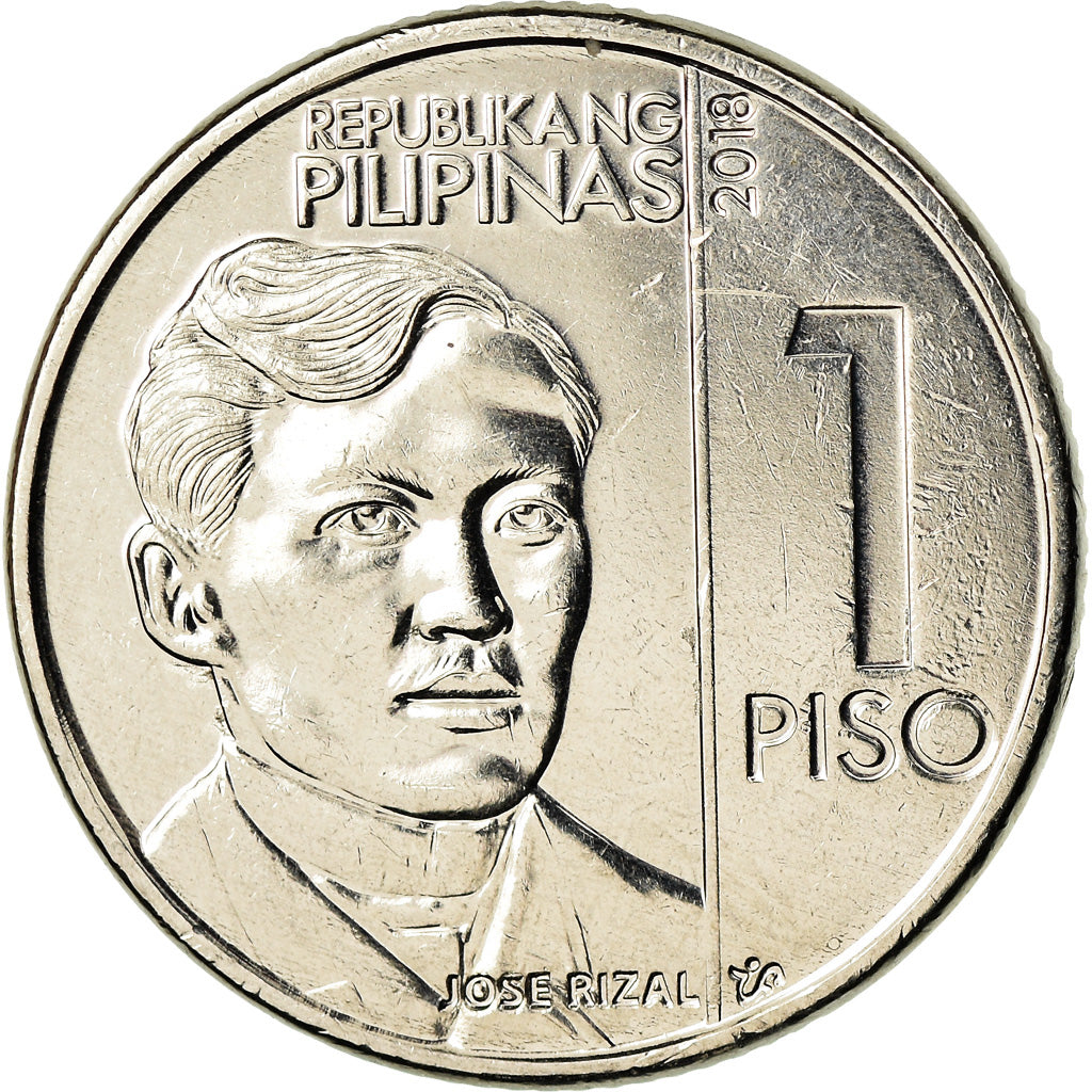 Moeda, Filipinas, Piso, 2018, José Rizal, MS(63), Aço Niquelado