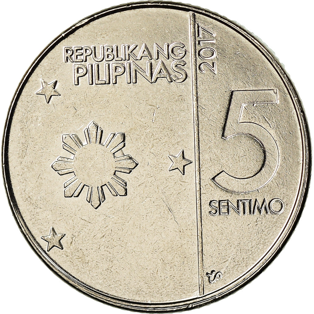 Moeda, Filipinas, 5 Sentimos, 2017, MS(63), Aço Niquelado