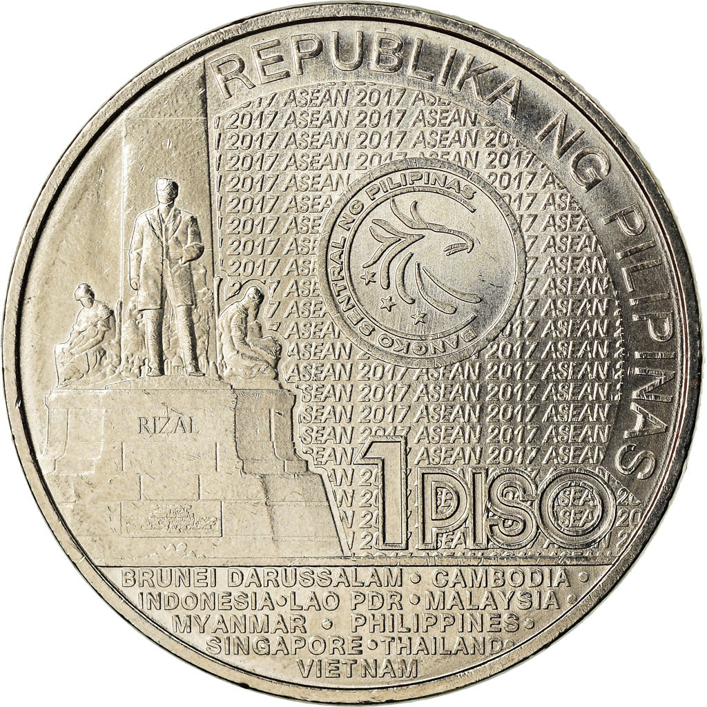 Coin, Philippines, Piso, 2017, Présidence de l'ASEAN, MS(63), Nickel plated