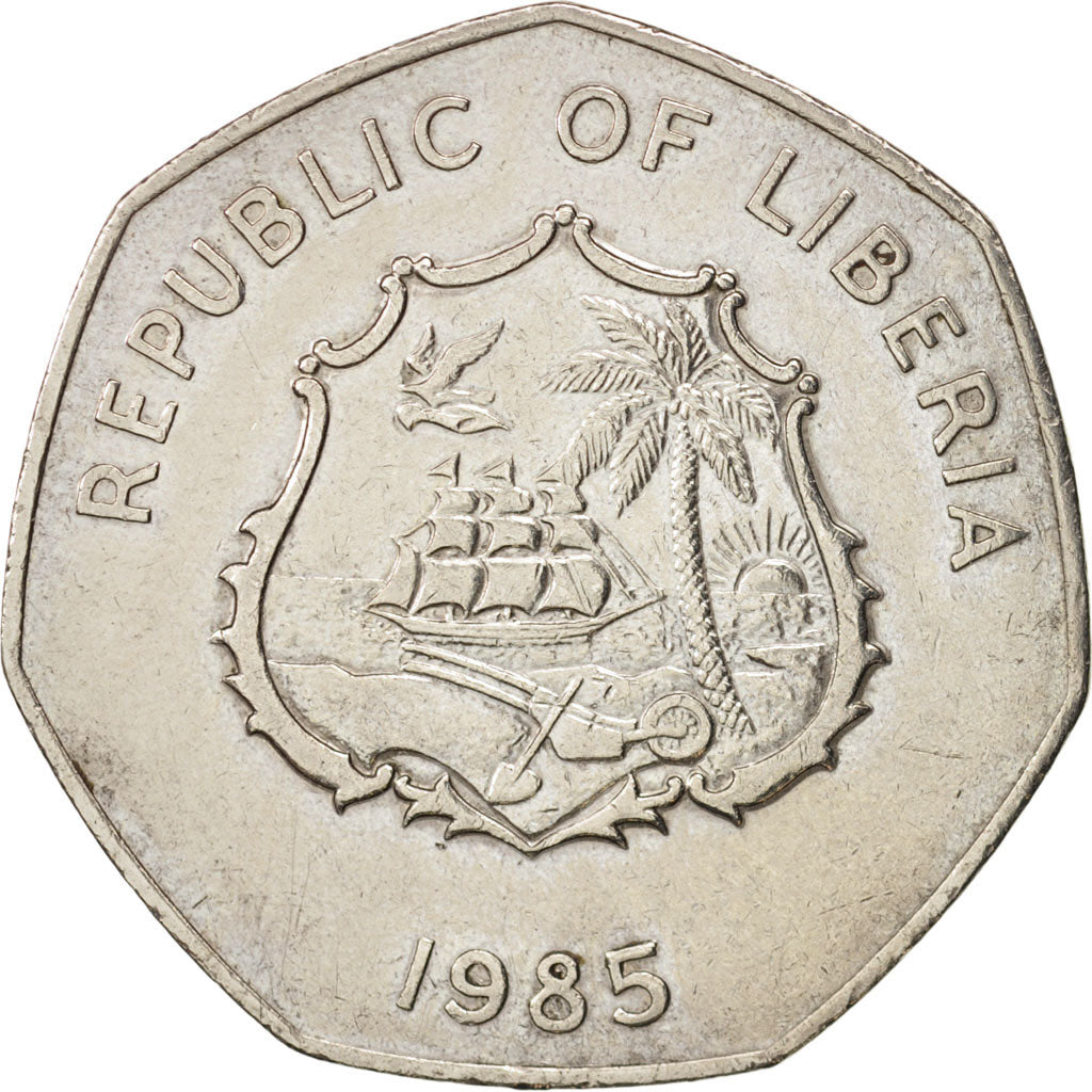Liberia, 5 Dollars, 1985, AU(50-53), Copper-nickel, KM:44