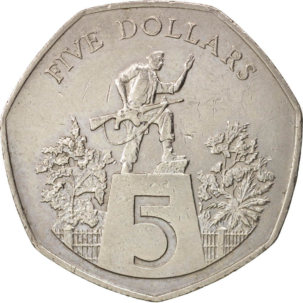 Liberia, 5 Dollars, 1985, AU(50-53), Copper-nickel, KM:44