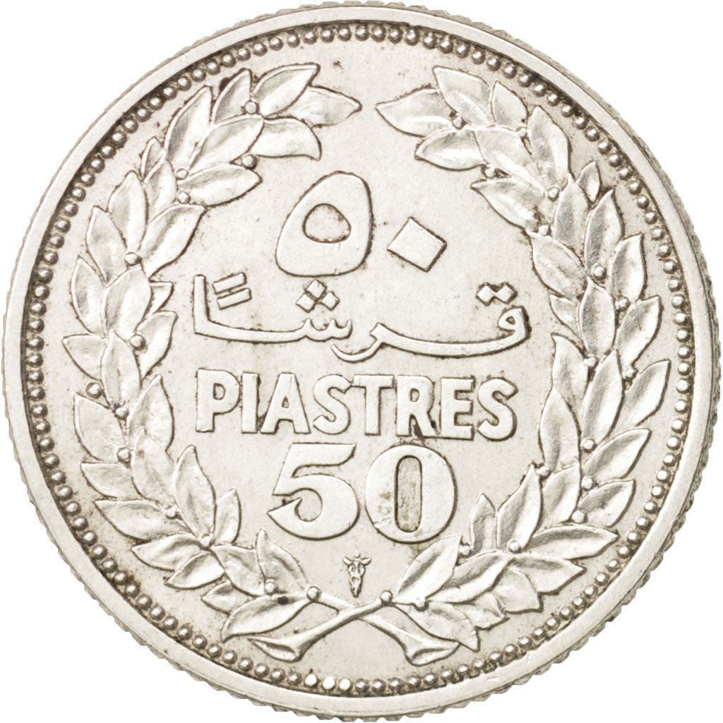 Lebanon, 50 Piastres, 1952, Utrecht, MS(60-62), Silver, KM:17