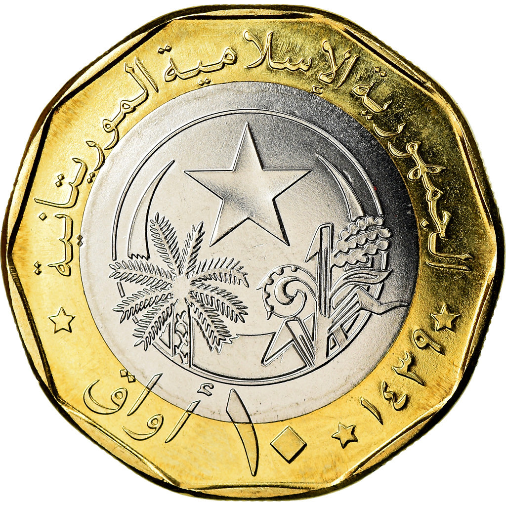 Coin, Mauritania, 10 Ouguiya, 2017, MS(63), Bi-Metallic, KM:14