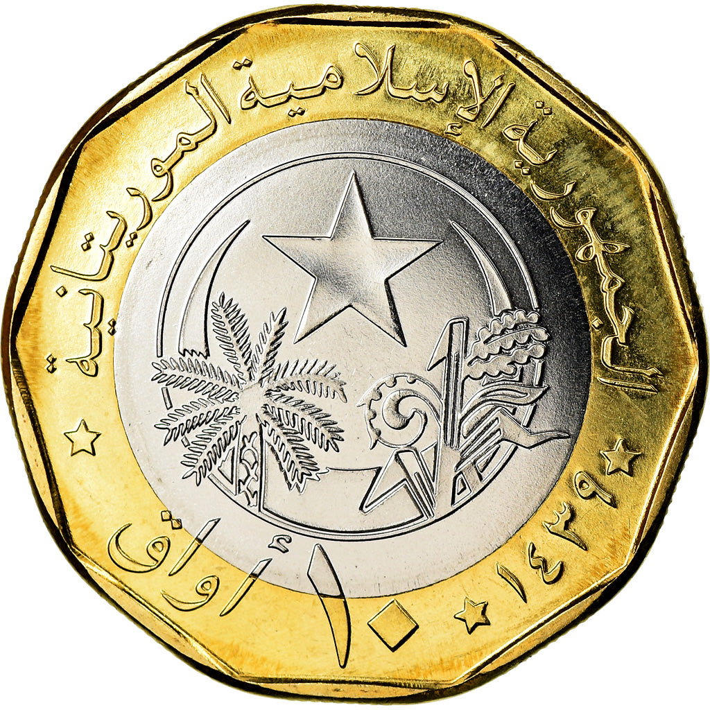 Coin, Mauritania, 10 Ouguiya, 2017, MS(63), Bi-Metallic, KM:14