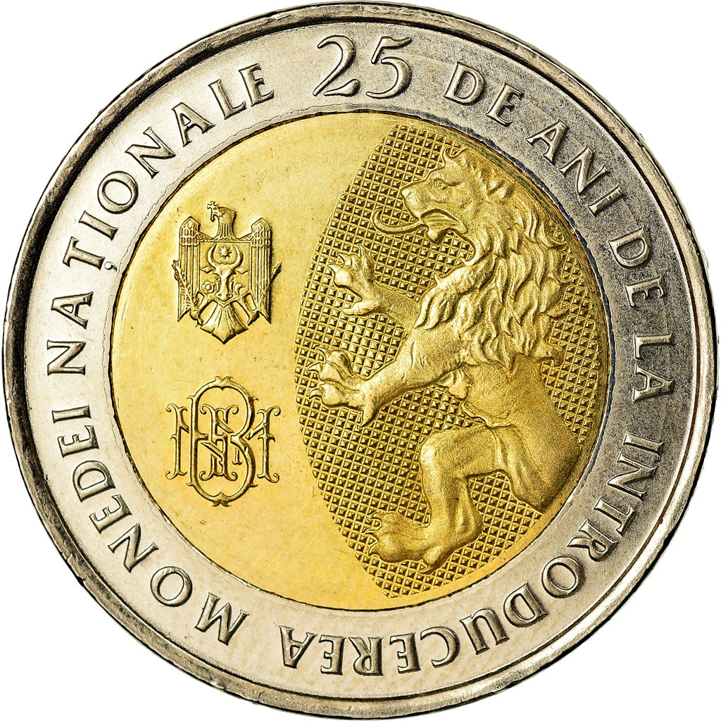 Moneta, Moldava, 10 Lei, 2018, 25 ans de la monnaie nationale, SPL, Bi-metallico