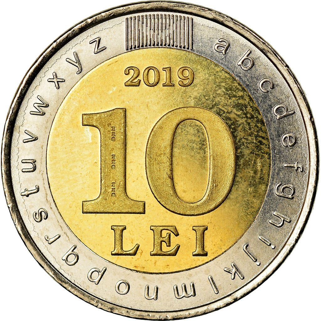 Coin, Moldova, 10 Lei, 2019, 30 ans de la langue d’Etat, MS(63), Bi-Metallic